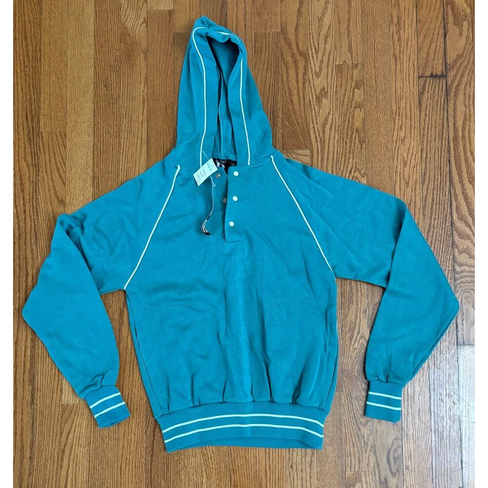 Peter B Active Vintage Teal Blue White Women's Hoodie Sweatshirt Size Small- NWT